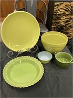 Green Platter, Pie Plate, Stoneware Mixing Bowl,