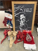Lot of Christmas Decorations, Large "Chalk Board"