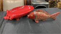 Decorative Red Pig Dish with a Decorative Fish