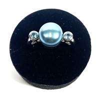 Sterling silver blue pearl ring, approx. 10mm,