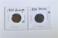 (2) 1864 INDIAN HEAD CENTS BRONZE VG