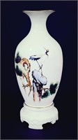Vintage Chinese Porcelain Vase w/Stork 7.5" Tall