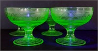 1930s Depression Glass Uranium Glass Sherbet Bowls
