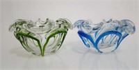 Beautiful Pair Ruffled Rim Art Glass Bowls