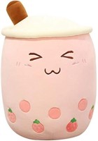 9.45" Boba Tea Plush Pillow With Stickers, Pink