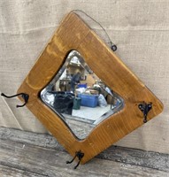 Tiger Oak Hall mirror w/ hooks approx 2’x2’
