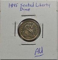 1845 LIBERTY SEATED DIME AU