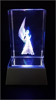 3D Laser Etched Angel Hologram, Light-Up Stand