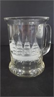 Vintage Etched Glass Schooner Ship Beer Mug