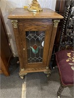 Oak stained glass cabinet