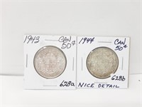 1943 And 1944 Canada 50 Cent Pieces