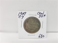 1947 Curved 7 Canada 50 Cent Piece. Semi Key Date