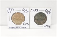 1951 Extremely Fine Canada 50 Cent Piece And 1953