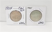 1954 And 1955 Canada 50 Cent Pieces