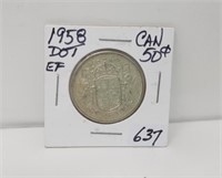 1958 Dot Canada 50 Cent Piece