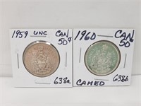 1959 And 1960 Canada 50 Cent Pieces