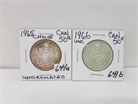 1965 And 1966 Uncirculated Canada 50 Cent Pieces