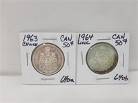 1963 And 1964 Canada 50 Cent Pieces