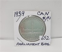 1939 Parliament Building Canada Silver Dollar