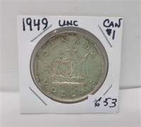 1949 Uncirculated Canada Silver Dollar
