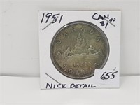 1951 Canada Silver Dollar. Nice Detail