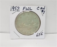 1952 Full Waterlines Canada Silver Dollar
