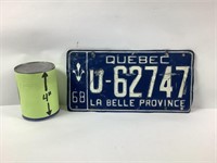 Plaque d'immatriculation Québec 1968