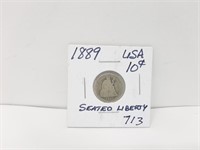 1889 Seated Liberty Usa 10 Cent Piece