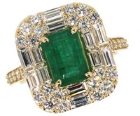 14k Gold 3.84 ct Natural Emerald & Diamond Ring