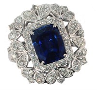 14k Gold 3.65 ct Cushion Sapphire & Diamond Ring