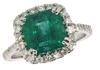 14k Gold 3.70 ct Natural Emerald & Diamond Ring