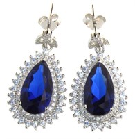 Pear Cut 8.40 ct Sapphire & White Topaz Earrings