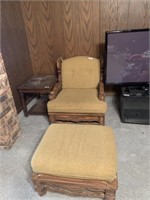 Vintage Wooden Chair and Ottoman