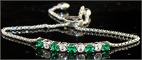 Elegant Emerald & White Sapphire Bolo Bracelet