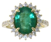 14kt Gold 3.90 ct Natural Emerald & Diamond Ring