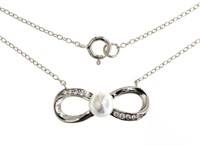 Elegant Pearl & White Sapphire Infinity Necklace