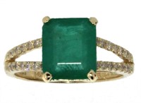 14kt Gold 3.13 ct Natural Emerald & Diamond Ring