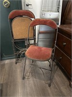 Set of three vintage red velvet folding chairs