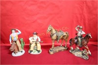 Cowboys & Horse Statues 4pc lot