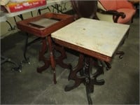 2 WALNUT VICTORIAN PARLOR TABLES 1 WITH MARBLE