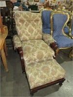 ANTIQUE PADDED CHAIR WITH OTTOMAN