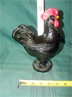 Vtg Indiana Glass Black Rooster Covered Dish 9"