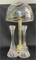 Lot: Faux Stained Glass Decor/Crystal Candle Hold