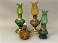 Lot: Colored Glass Small Oil Lamps