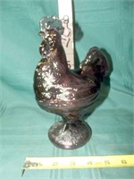 Vtg Indiana Purple Glass Rooster Dish 9" Tall