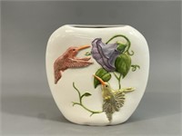 80's Style Hummingbird Glazed Ceramic Flat Vase