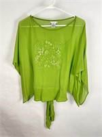 Womens Sheer Green Butterfly Sleeve Blouse