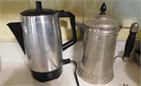 2 vintage coffee pots, 1 West Bend electric -