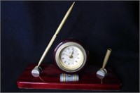 Danbury Clock Company desk clock and pen set, on