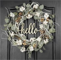 New - QUNWREATH Cotton Wreath for Front Door
